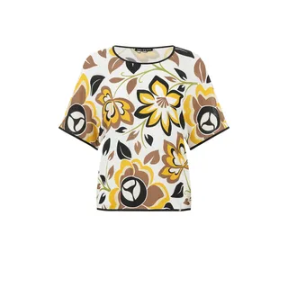 Bluză din viscoză florală, cu mâneci scurte și imprimeu floral contrastant | Bluze si Camasi