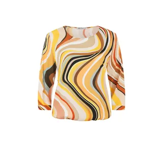 Bluza din vascoza maro-bej, cu maneci 3/4 si decolteu rotund, cu motiv stilizat | Tricouri