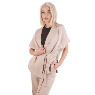 Jachetă bej în stil kimono cu mâneci scurte căzute și curea textilă pentru a accentua silueta | Sacouri | Dikastore.ro - 5 Jachetă bej în stil kimono cu mâneci scurte căzute și curea textilă pentru a accentua silueta | Sacouri - 5