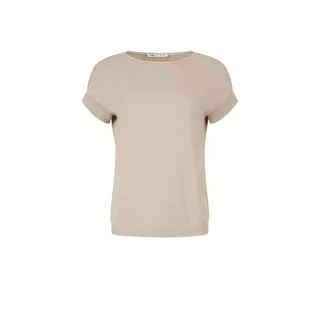 Beige knitted cotton top with short sleeves | Knitwear