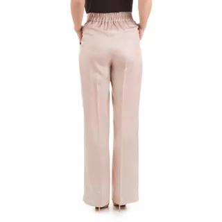 Beige straight-leg pants with crease, rayon and linen | Trousers and Leggings - 4