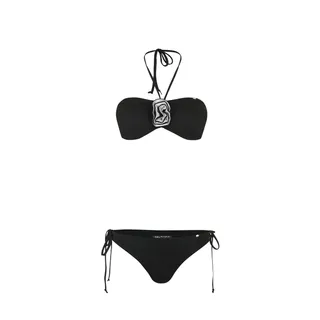 Costum de baie negru cu fire argintii, din doua piese | NOUTATI
