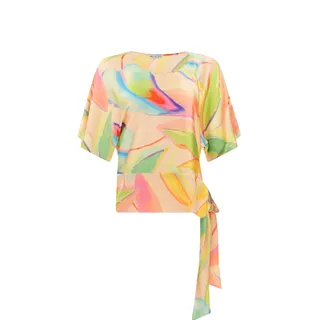 Blouse in pastel tones, with a satin finish and elegant waist detail | Blouses