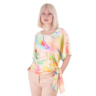 Blouse in pastel tones, with a satin finish and elegant waist detail | Blouses - 3
