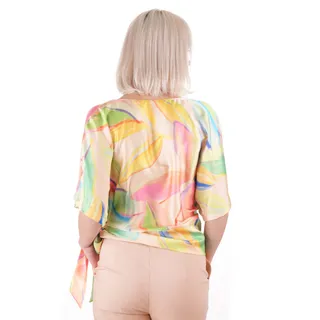 Blouse in pastel tones, with a satin finish and elegant waist detail | Blouses - 4