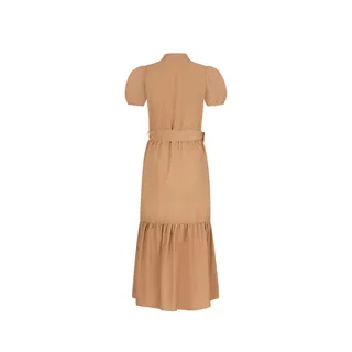Rochie lungă din bumbac, bej închis, cu mâneci bufante scurte și volan în partea de jos | Rochii si Salopete | Dikastore.ro - 1 Rochie lungă din bumbac, bej închis, cu mâneci bufante scurte și volan în partea de jos | Rochii si Salopete - 1