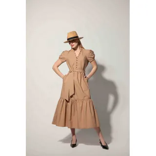 Rochie lungă din bumbac, bej închis, cu mâneci bufante scurte și volan în partea de jos | Rochii si Salopete | Dikastore.ro - 3 Rochie lungă din bumbac, bej închis, cu mâneci bufante scurte și volan în partea de jos | Rochii si Salopete - 3