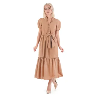 Rochie lungă din bumbac, bej închis, cu mâneci bufante scurte și volan în partea de jos | Rochii si Salopete | Dikastore.ro - 4 Rochie lungă din bumbac, bej închis, cu mâneci bufante scurte și volan în partea de jos | Rochii si Salopete - 4