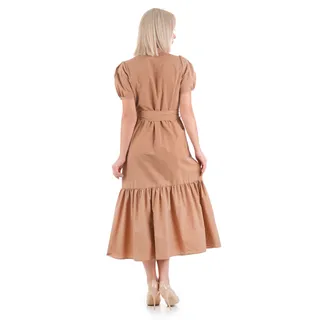 Rochie lungă din bumbac, bej închis, cu mâneci bufante scurte și volan în partea de jos | Rochii si Salopete | Dikastore.ro - 5 Rochie lungă din bumbac, bej închis, cu mâneci bufante scurte și volan în partea de jos | Rochii si Salopete - 5
