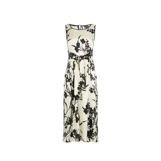 Long sleeveless dress in light beige with a contrasting black floral print | | Dika.rs Long sleeveless dress in light beige with a contrasting black floral print |