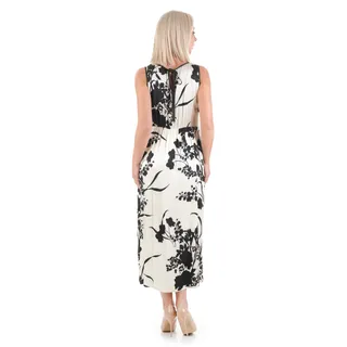 Long sleeveless dress in light beige with a contrasting black floral print | | Dika.rs - 4 Long sleeveless dress in light beige with a contrasting black floral print | - 4