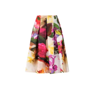 Fusta plisată, până la genunchi cu imprimeu floral strălucitor | 