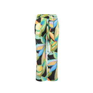 Summer trousers with tropical print, wide leg, and fabric belt | 