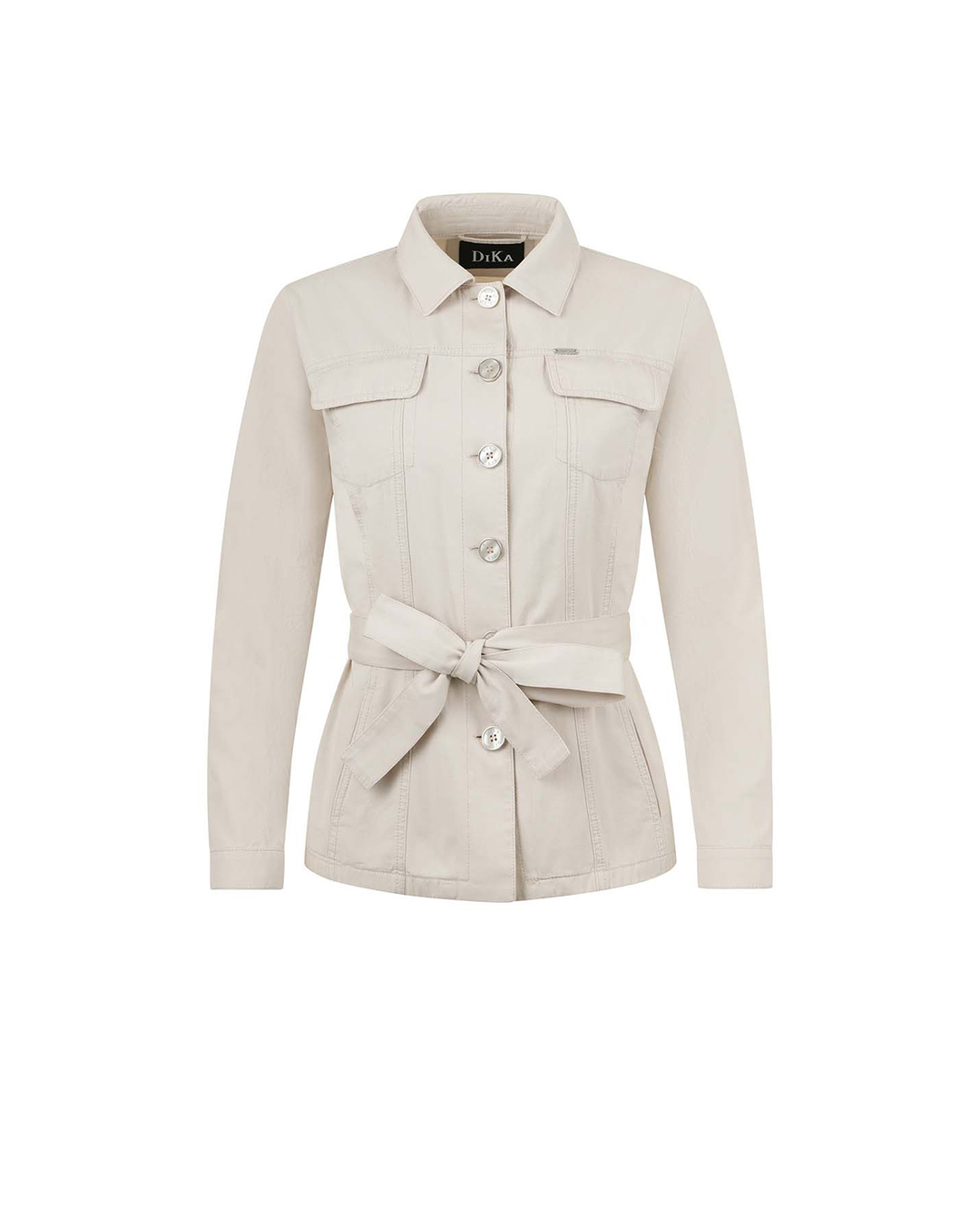 Cotton cargo blazer with long sleeves, in natural cotton color, with front fastening and fabric belt | COLLECTION