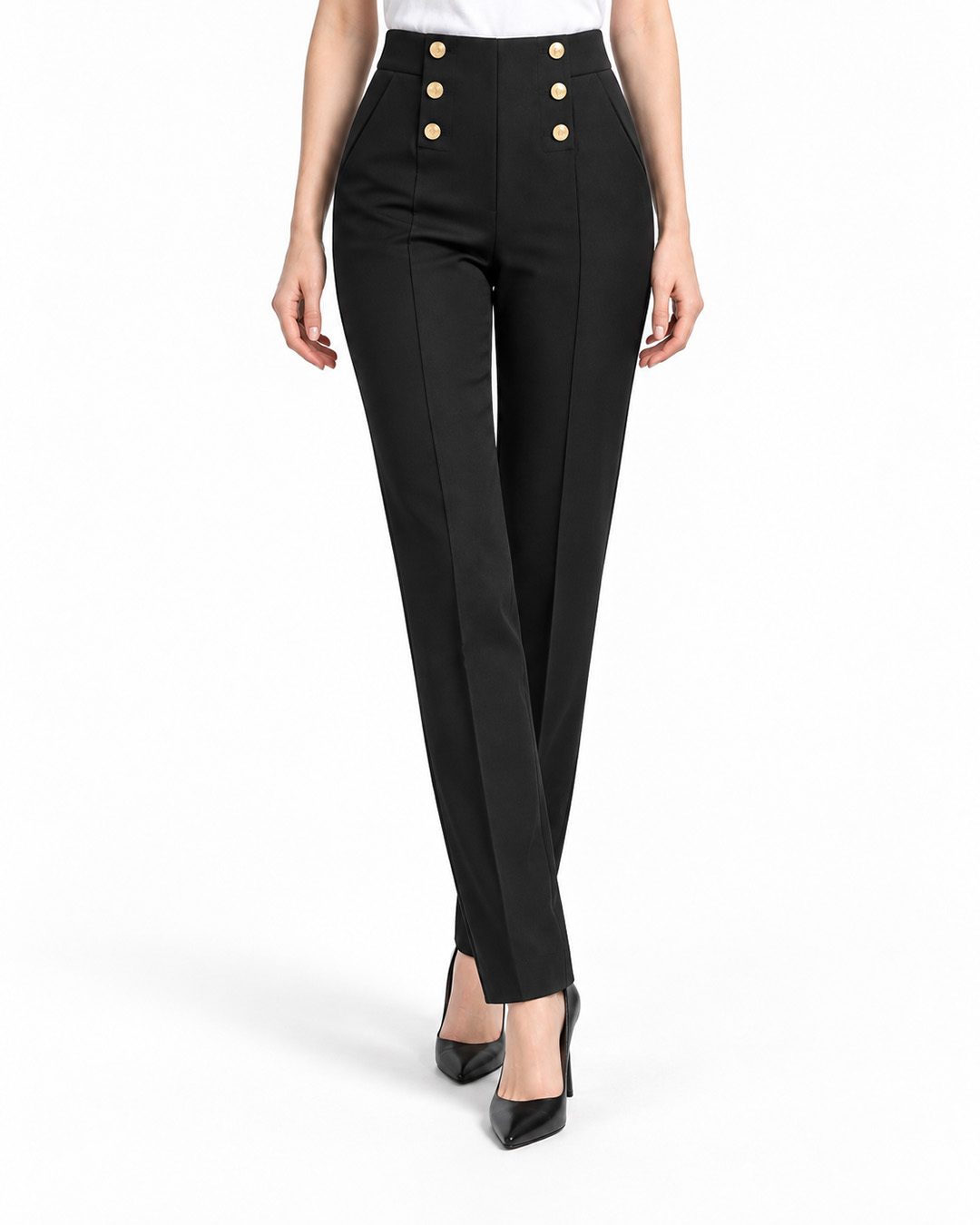 Black trousers with decorative buttons | Trousers - 2
