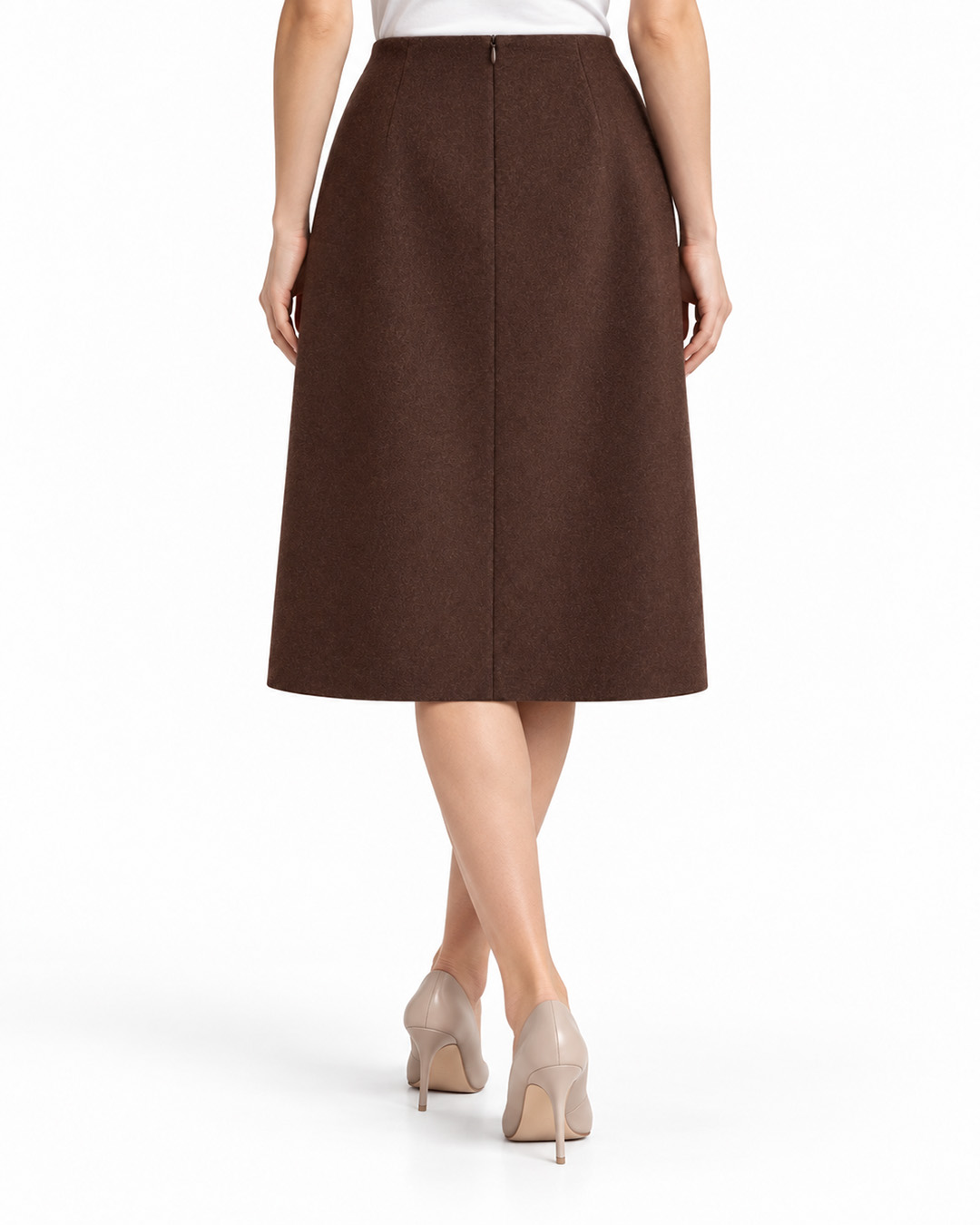 Brown wool midi skirt with a decorative buckle | Skirts and Shorts - 2