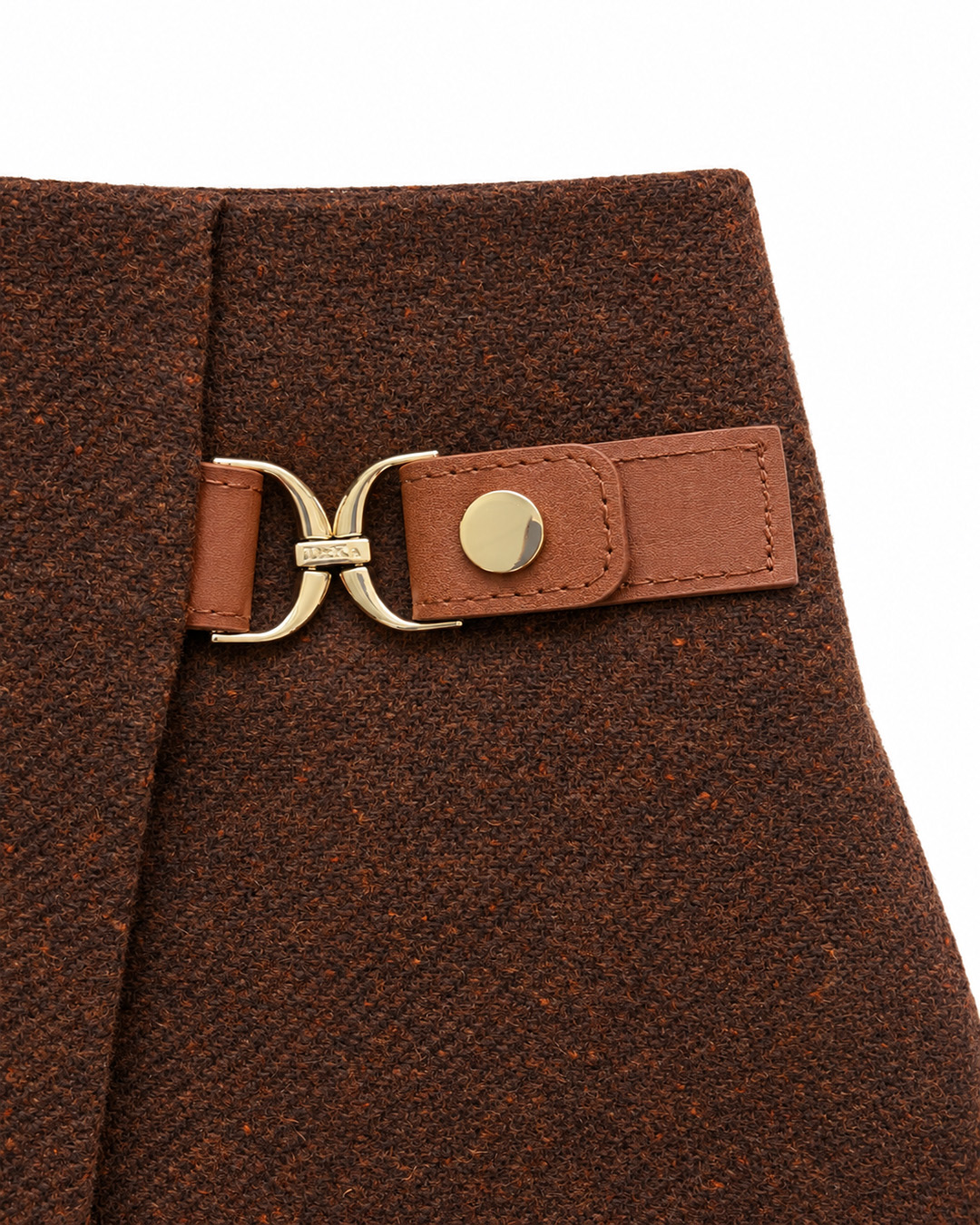 Brown wool midi skirt with a decorative buckle | Skirts and Shorts - 4