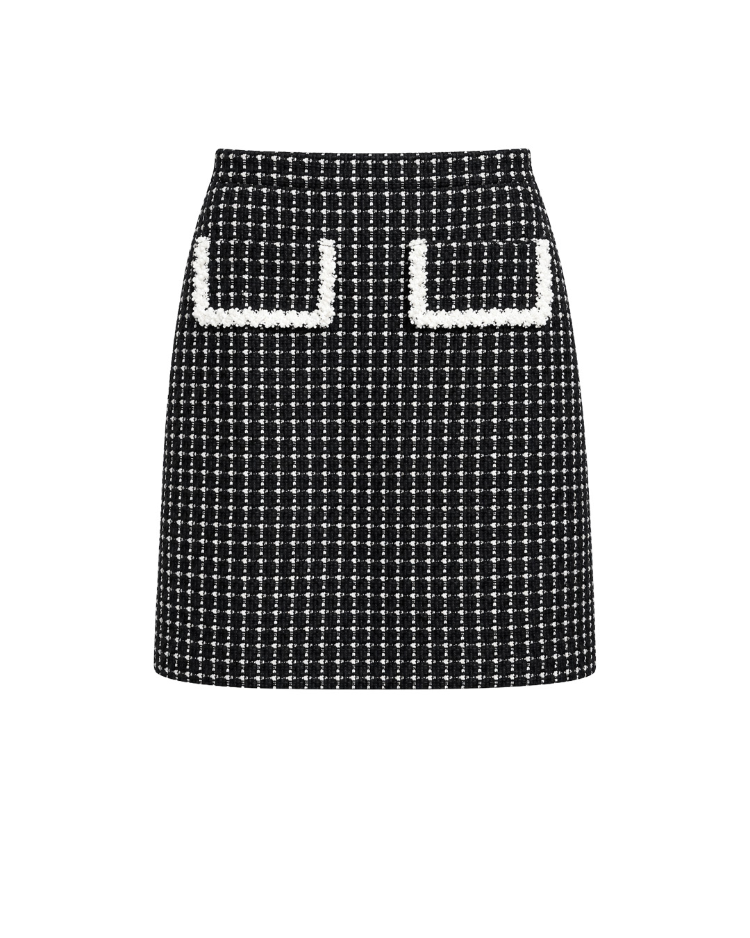 Fustă din tweed alb-negru cu garnitură contrastantă | Pantaloni și Colanți