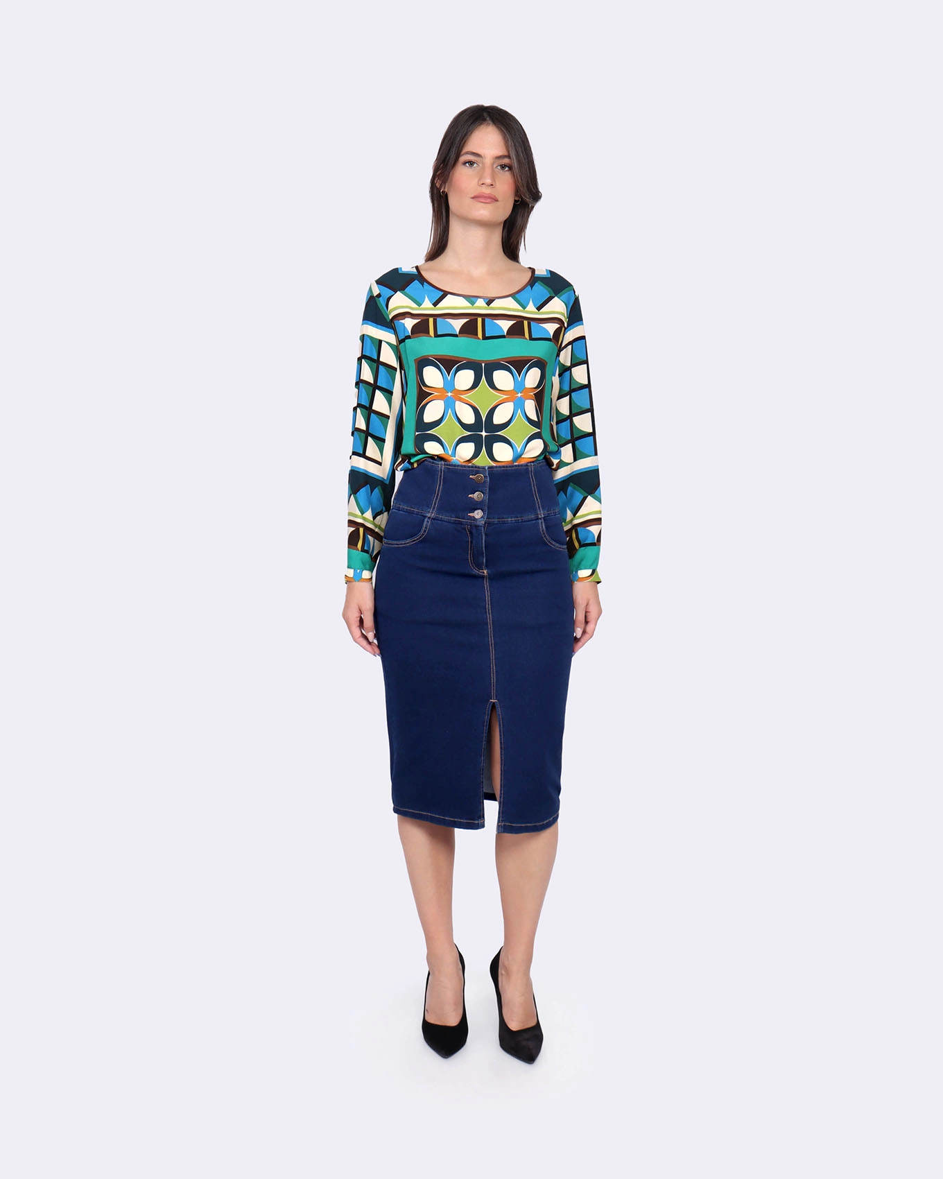 High-waited denim skirt |  - 1