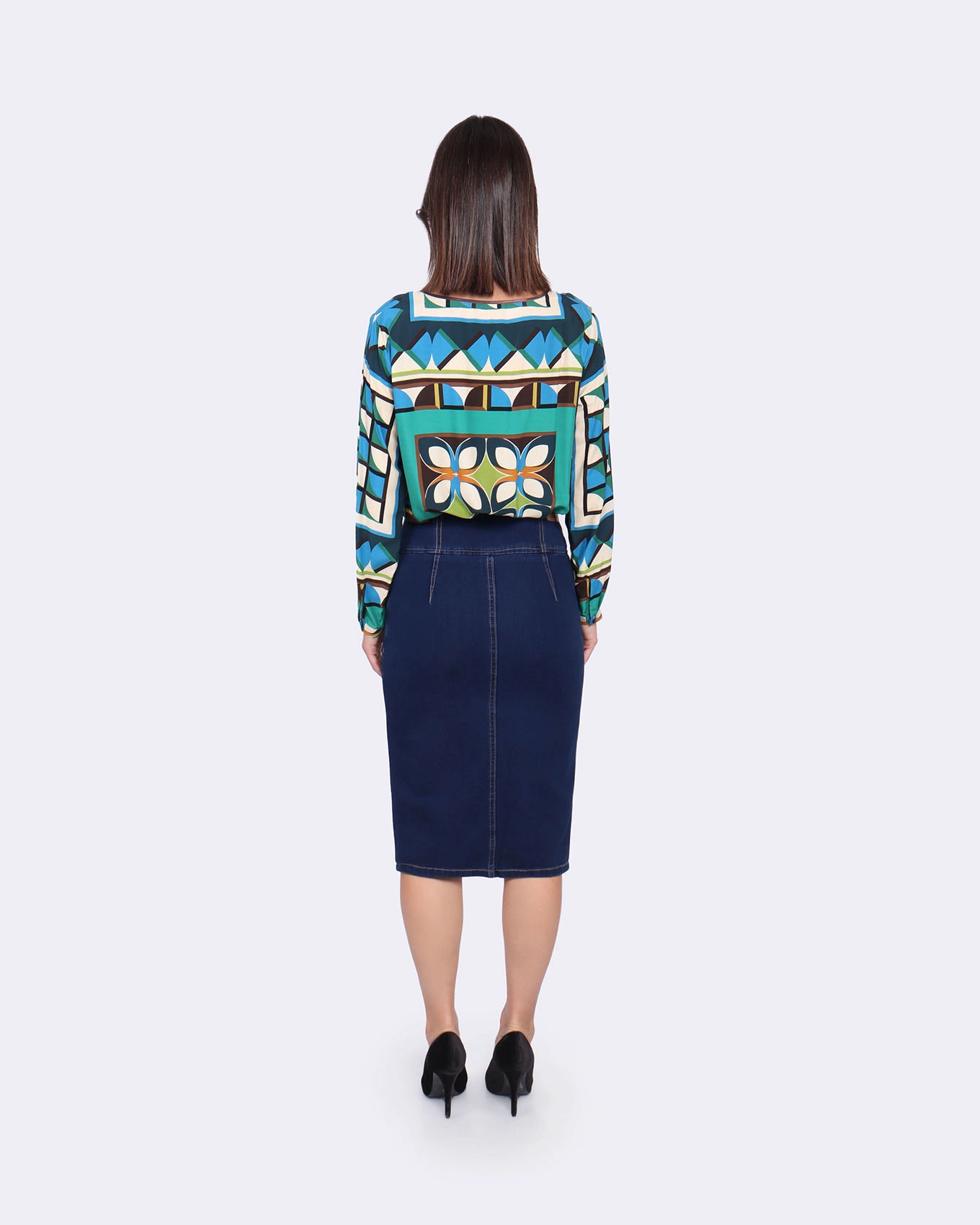 High-waited denim skirt |  - 4
