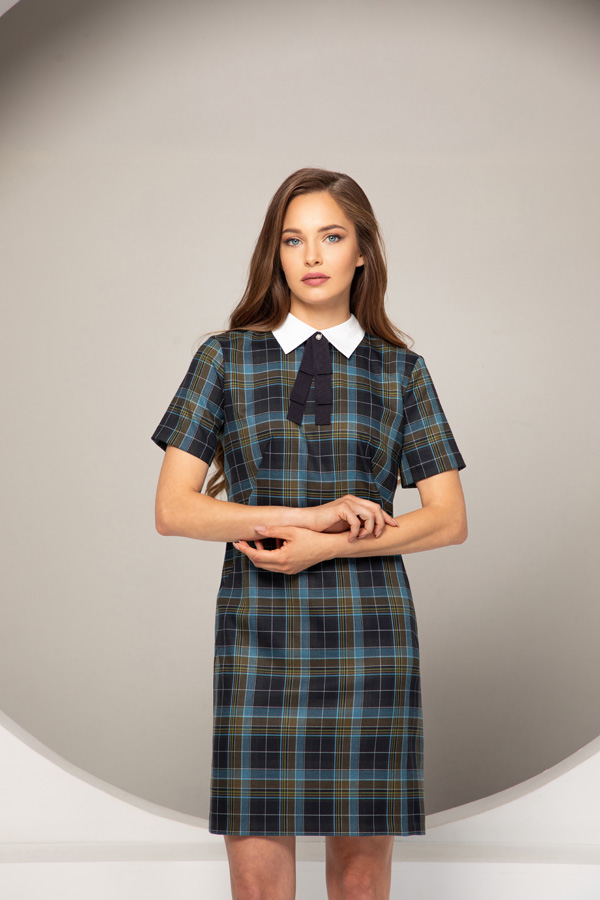 Plaid dress with collar | | Dikastore.ro - 1 Plaid dress with collar | - 1
