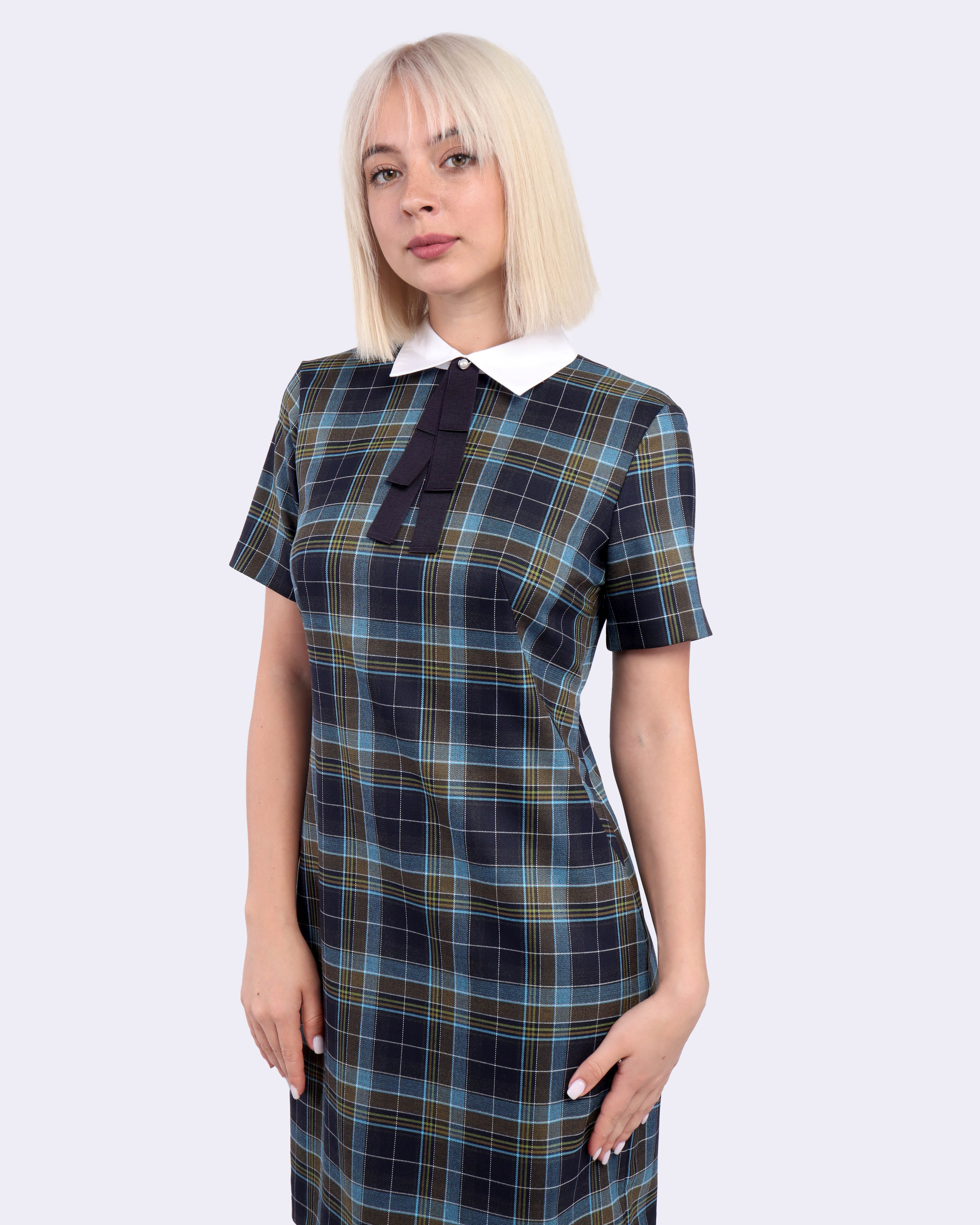 Plaid dress with collar | | Dikastore.ro - 3 Plaid dress with collar | - 3