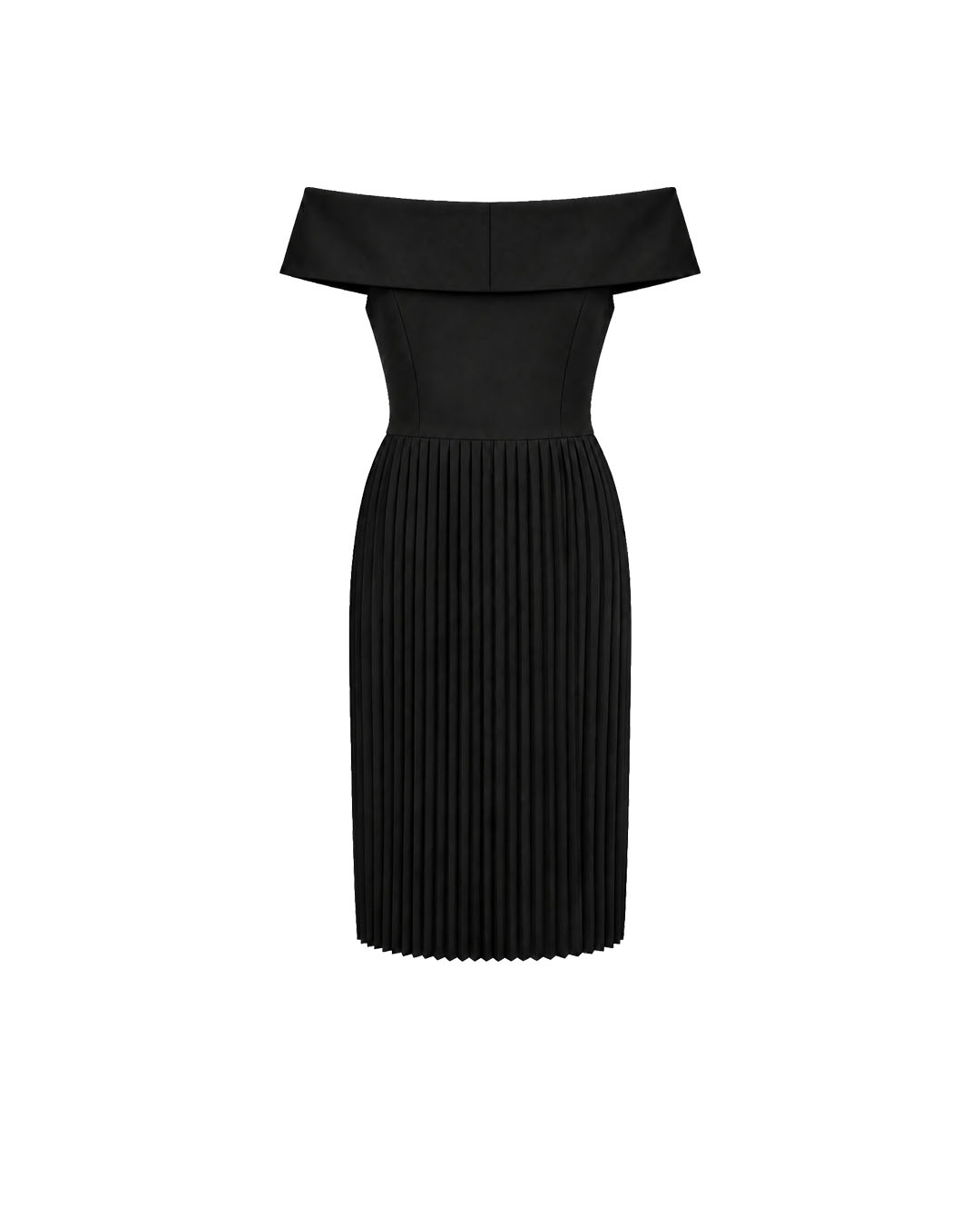 Rochie neagră cu umerii goi și fustă plisată | Rochii - 3