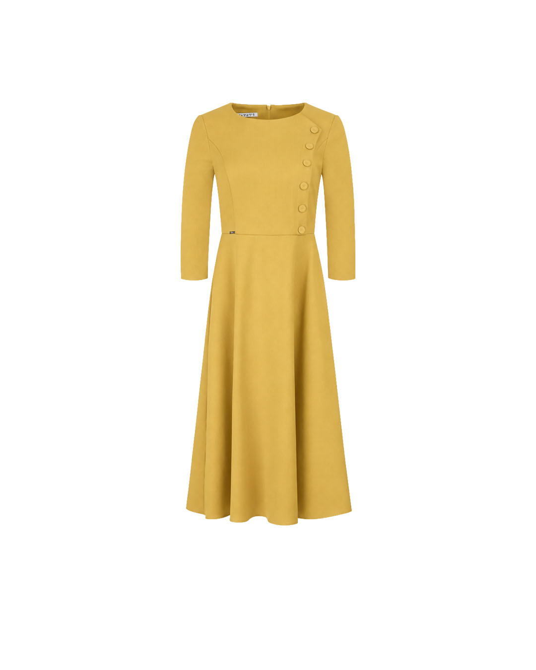 Rochie galbenă cu fustă evazată și nasturi decorativi | Rochii