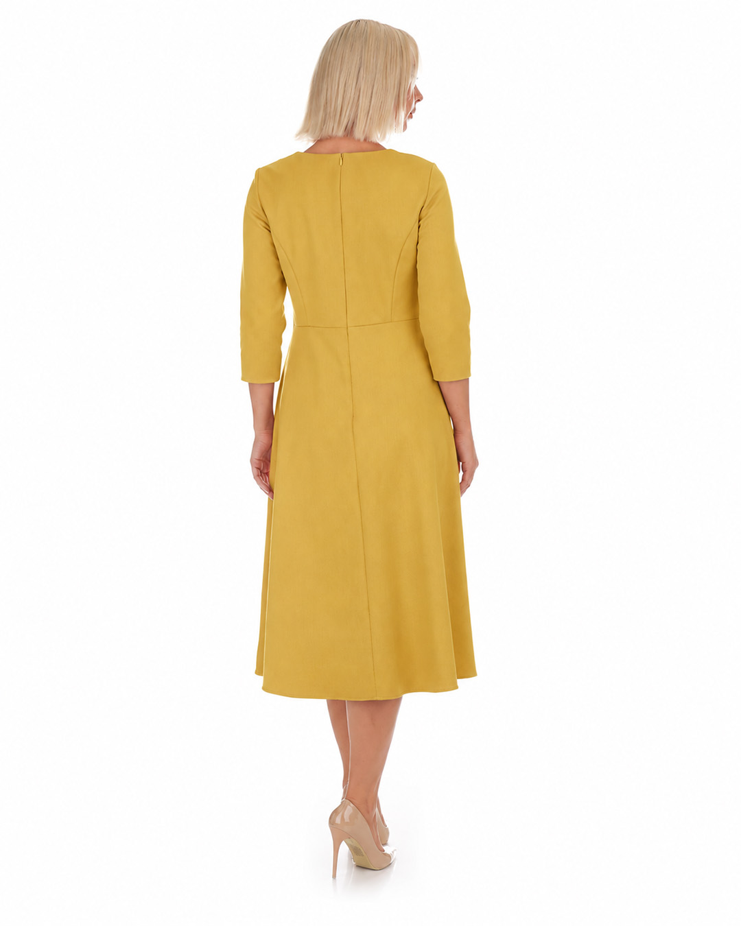 Rochie galbenă cu fustă evazată și nasturi decorativi | Rochii - 2