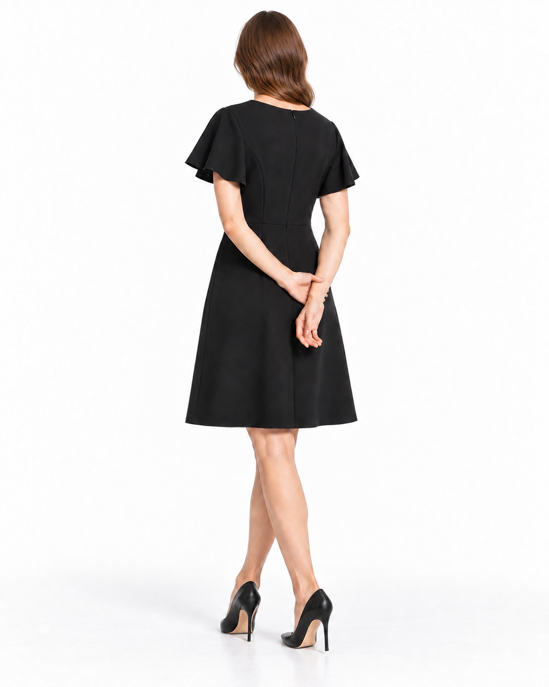Elegant black dress with a clean silhouette and pleated detail | Dresses | Dikastore.ro - 2 Elegant black dress with a clean silhouette and pleated detail | Dresses - 2