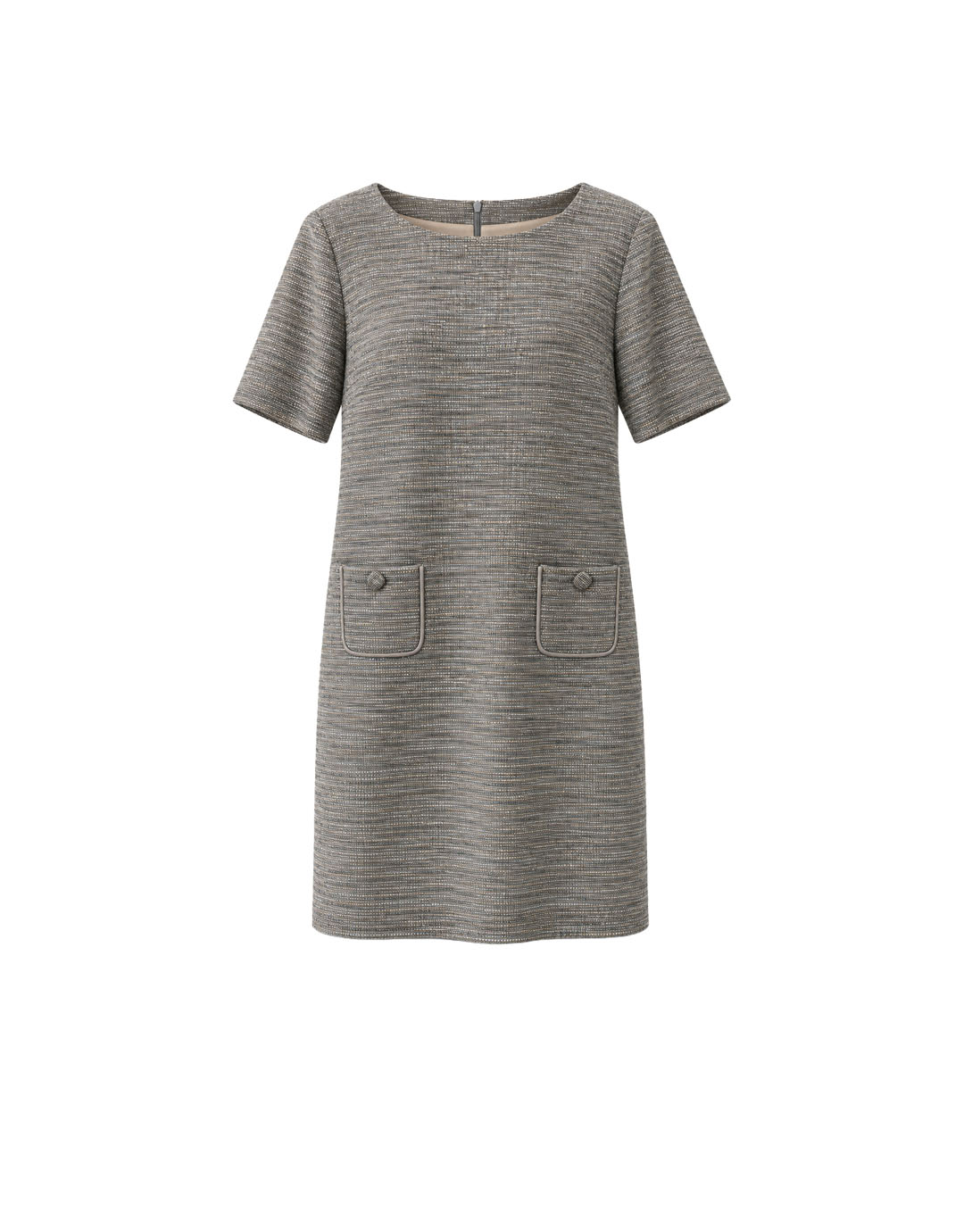 Beige and brown women's dress in FSC-certified rayon with linen and a metallic finish | Dresses