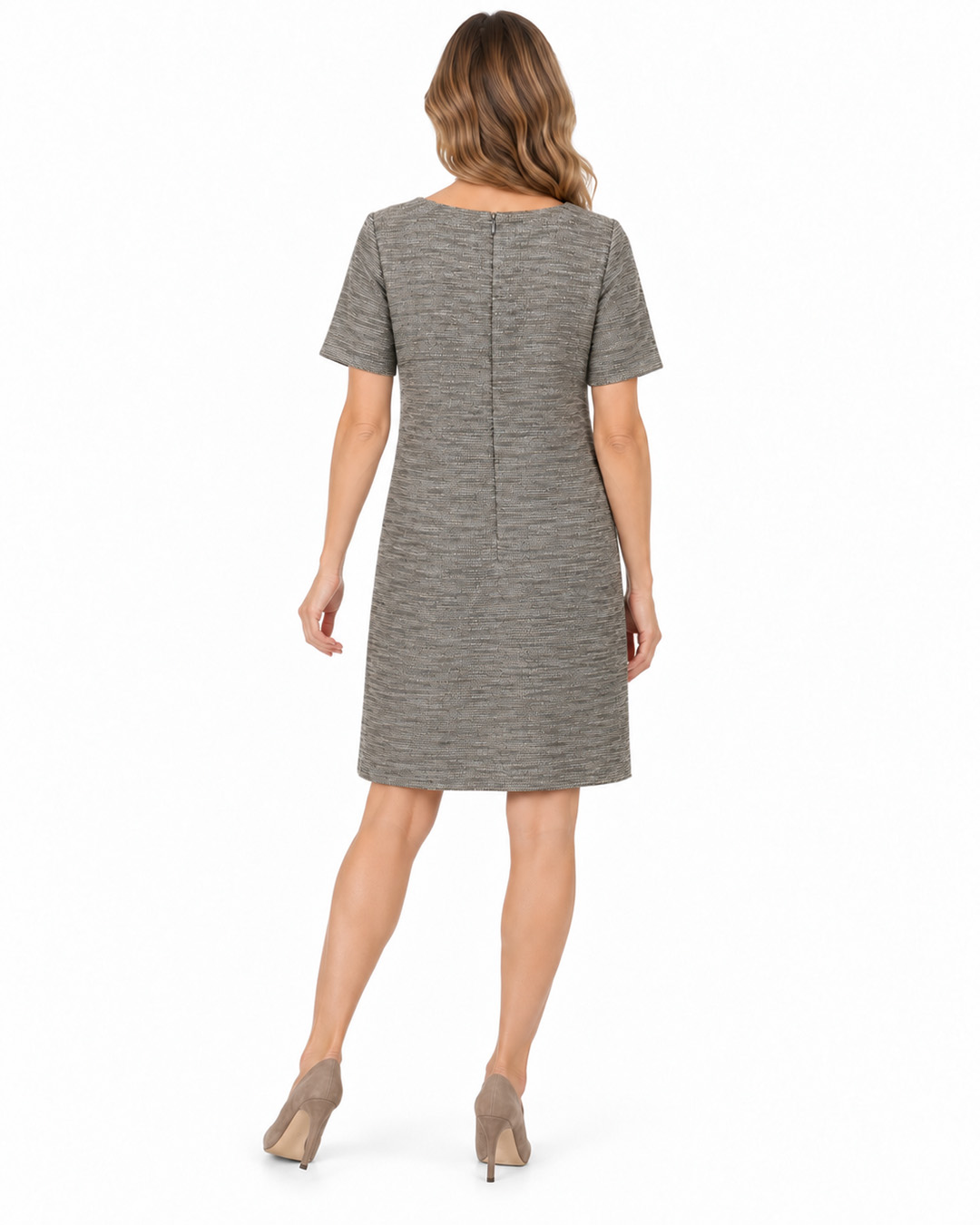 Beige and brown women's dress in FSC-certified rayon with linen and a metallic finish | Dresses - 2