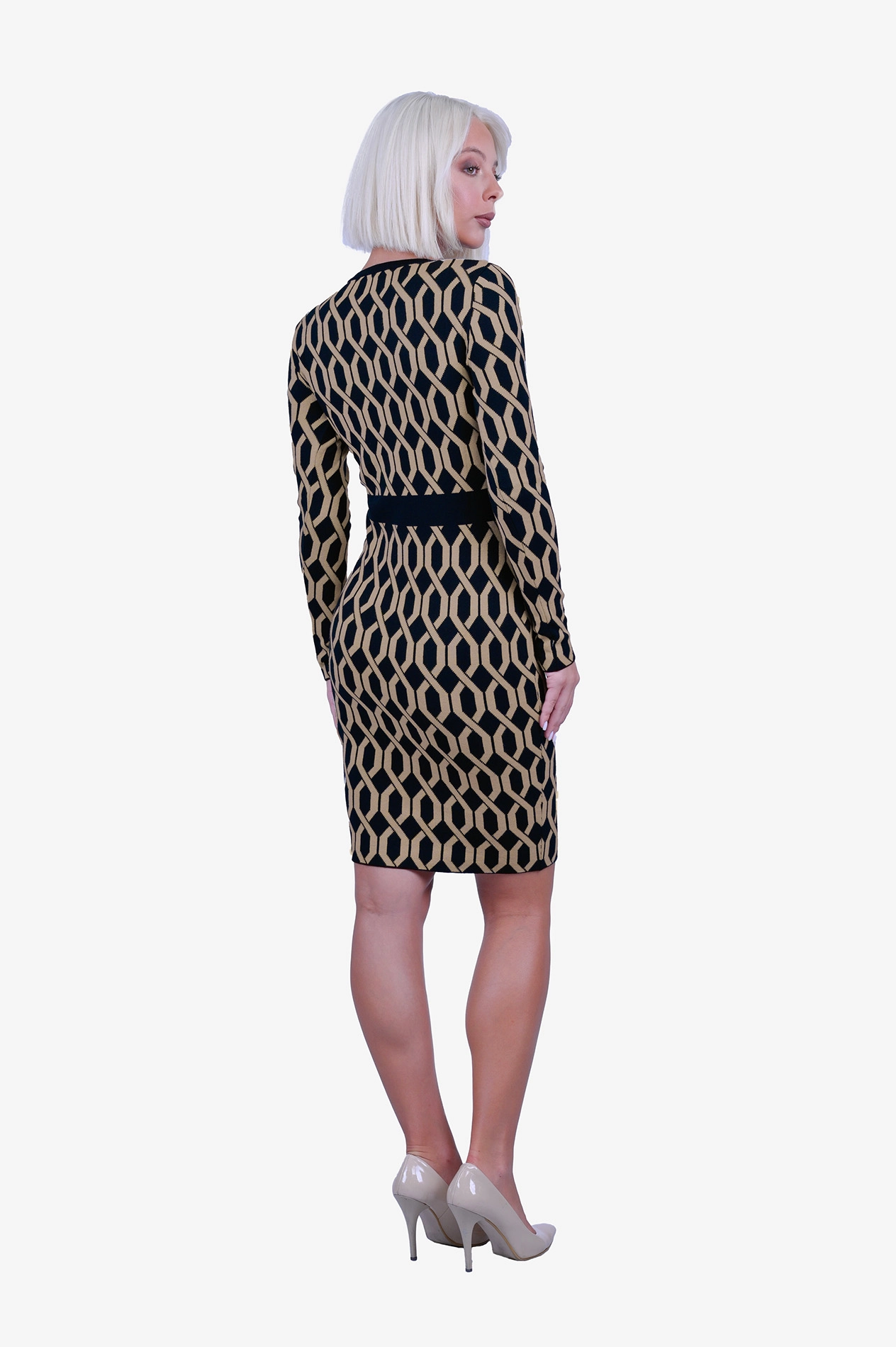Rochie tricotata cu  motiv geometric |  - 5