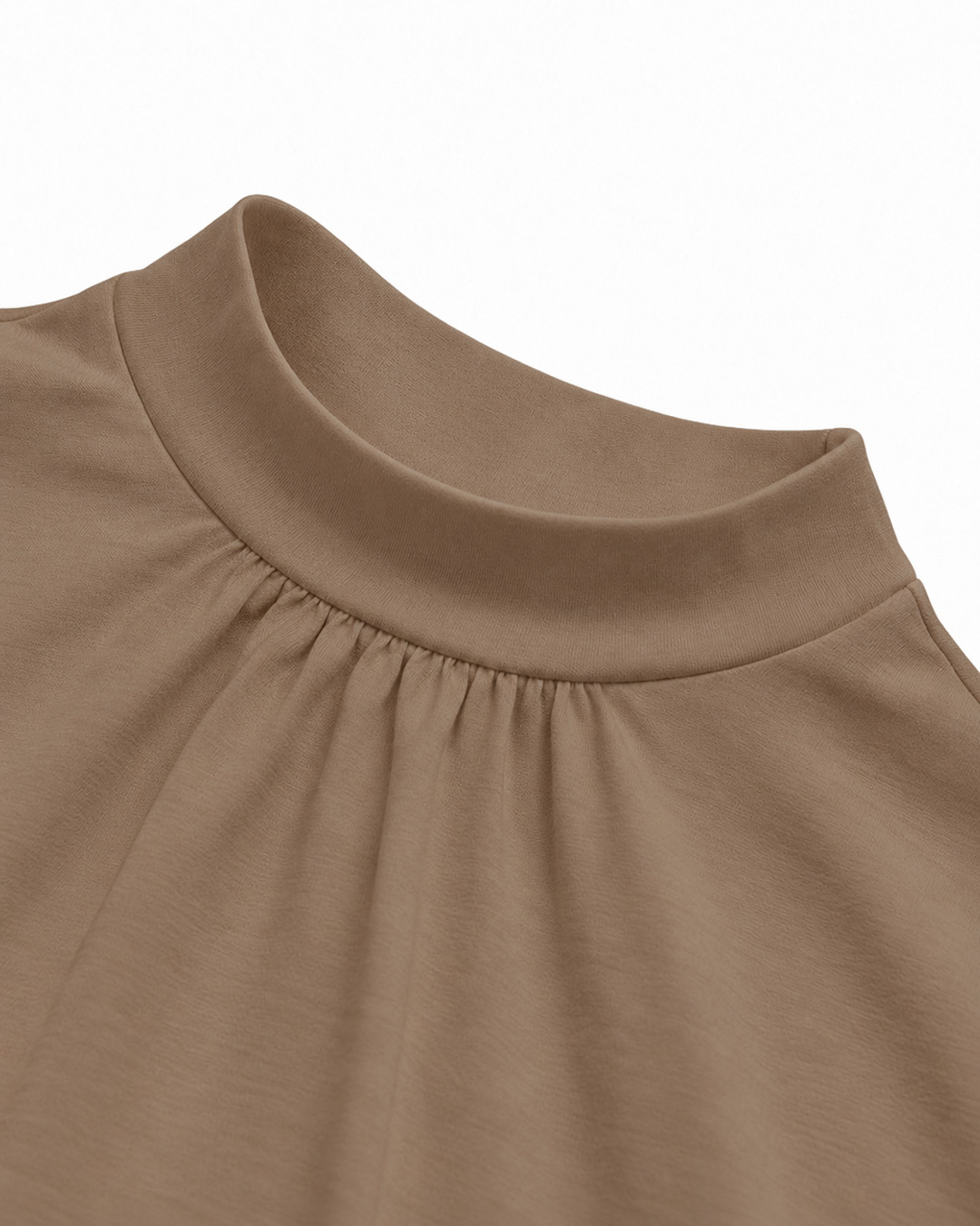 Beige short-sleeve blouse with delicate gathering at the collar | T-shirts and Tops - 4