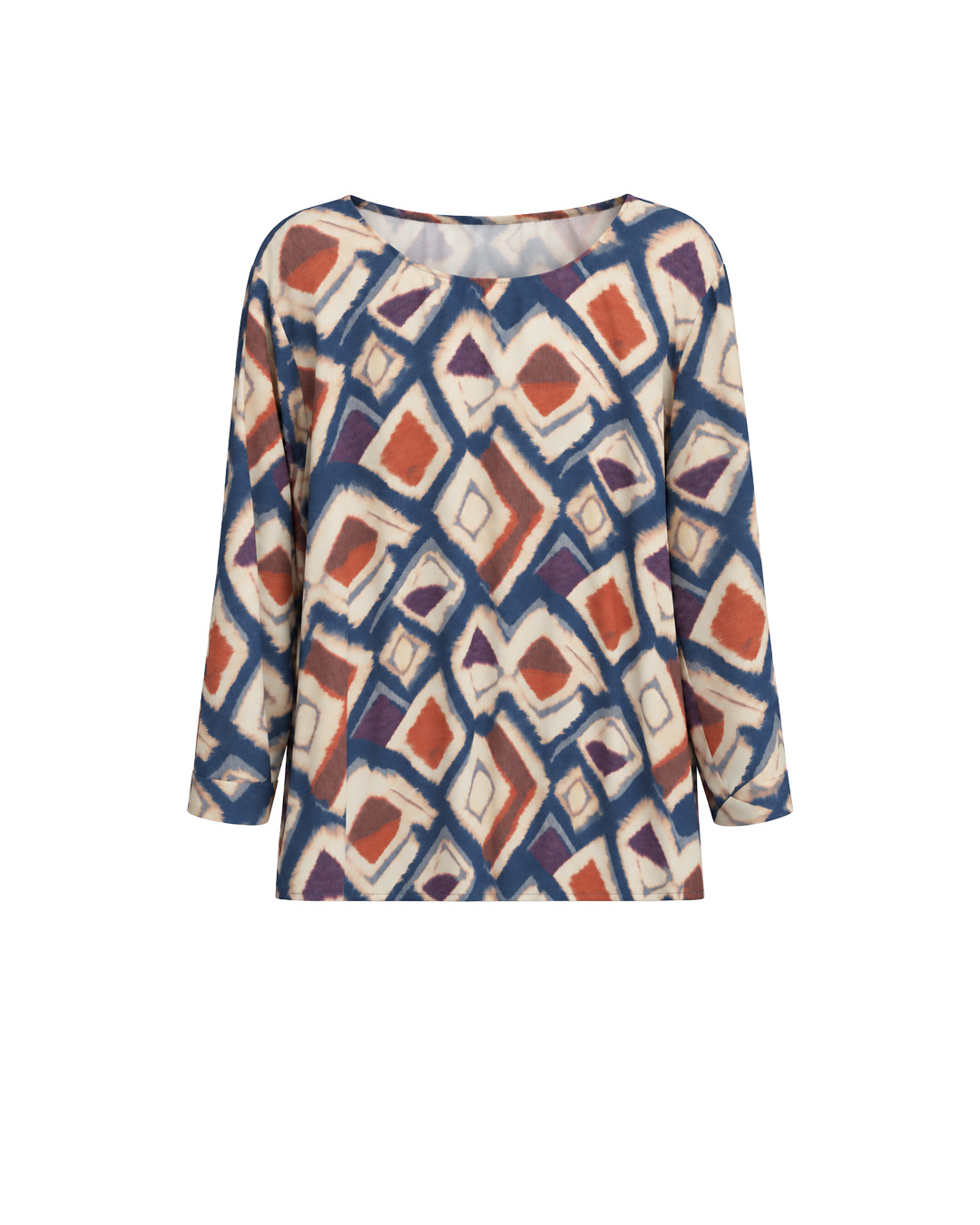 Rayon and viscose blouse with a contrasting geometric print | Blouses