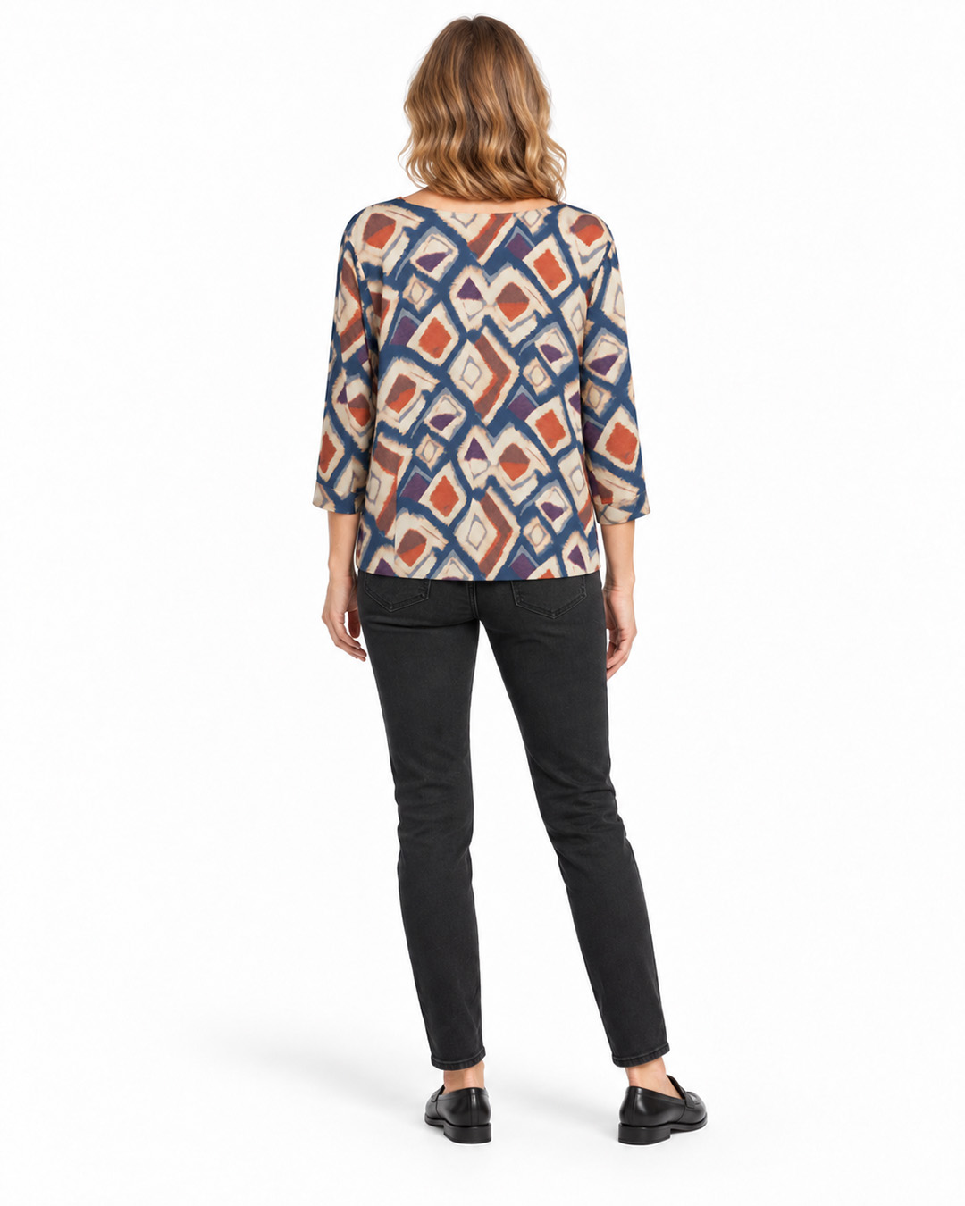 Rayon and viscose blouse with a contrasting geometric print | Blouses - 2