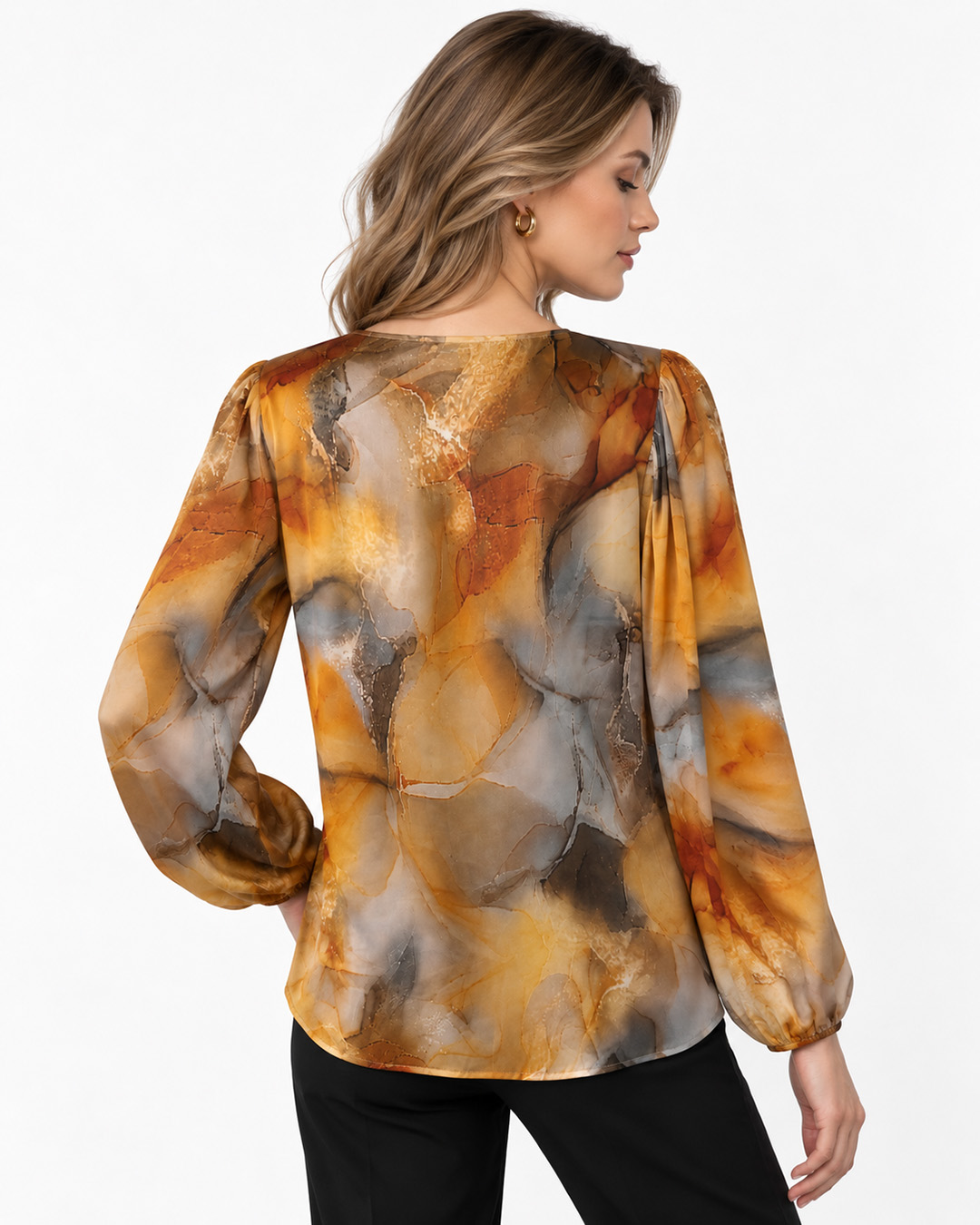 Women’s blouse in rayon and viscose with an artistic print in earthy tones | Blouses - 2