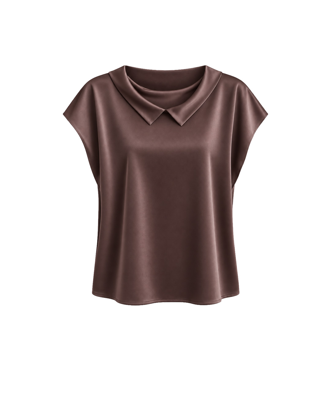 Satin short-sleeve blouse in dark brown | Blouses
