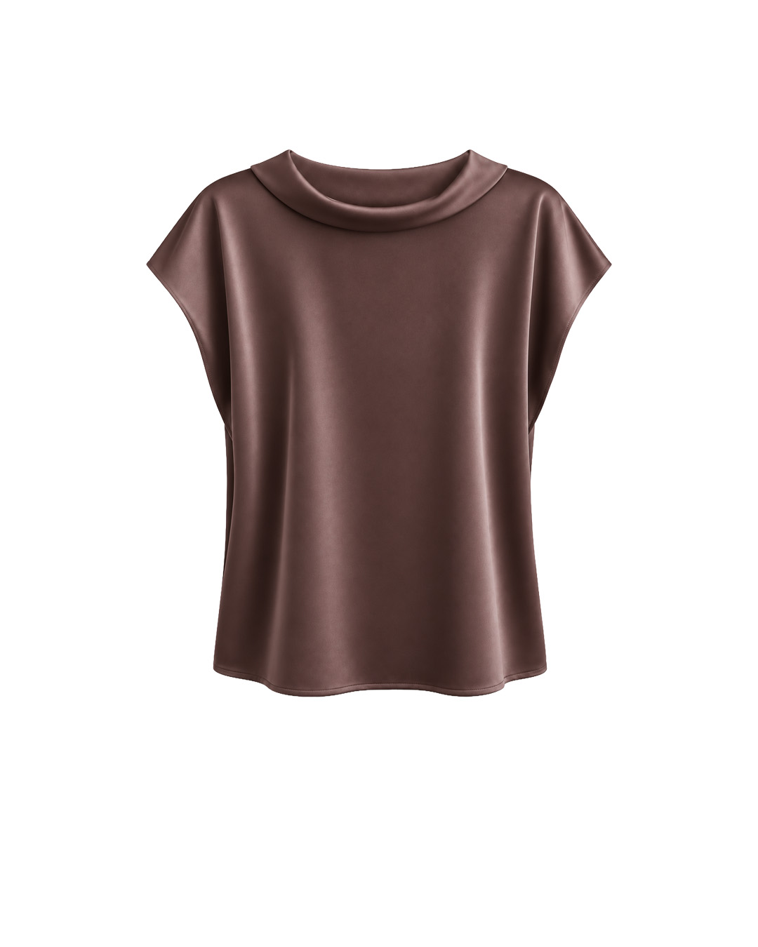 Satin short-sleeve blouse in dark brown | Blouses | Dika.bg - 3 Satin short-sleeve blouse in dark brown | Blouses - 3