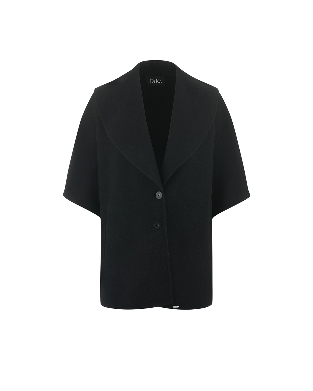 Black wool coat with wide lapels and 3/4 sleeves | Outerwear
