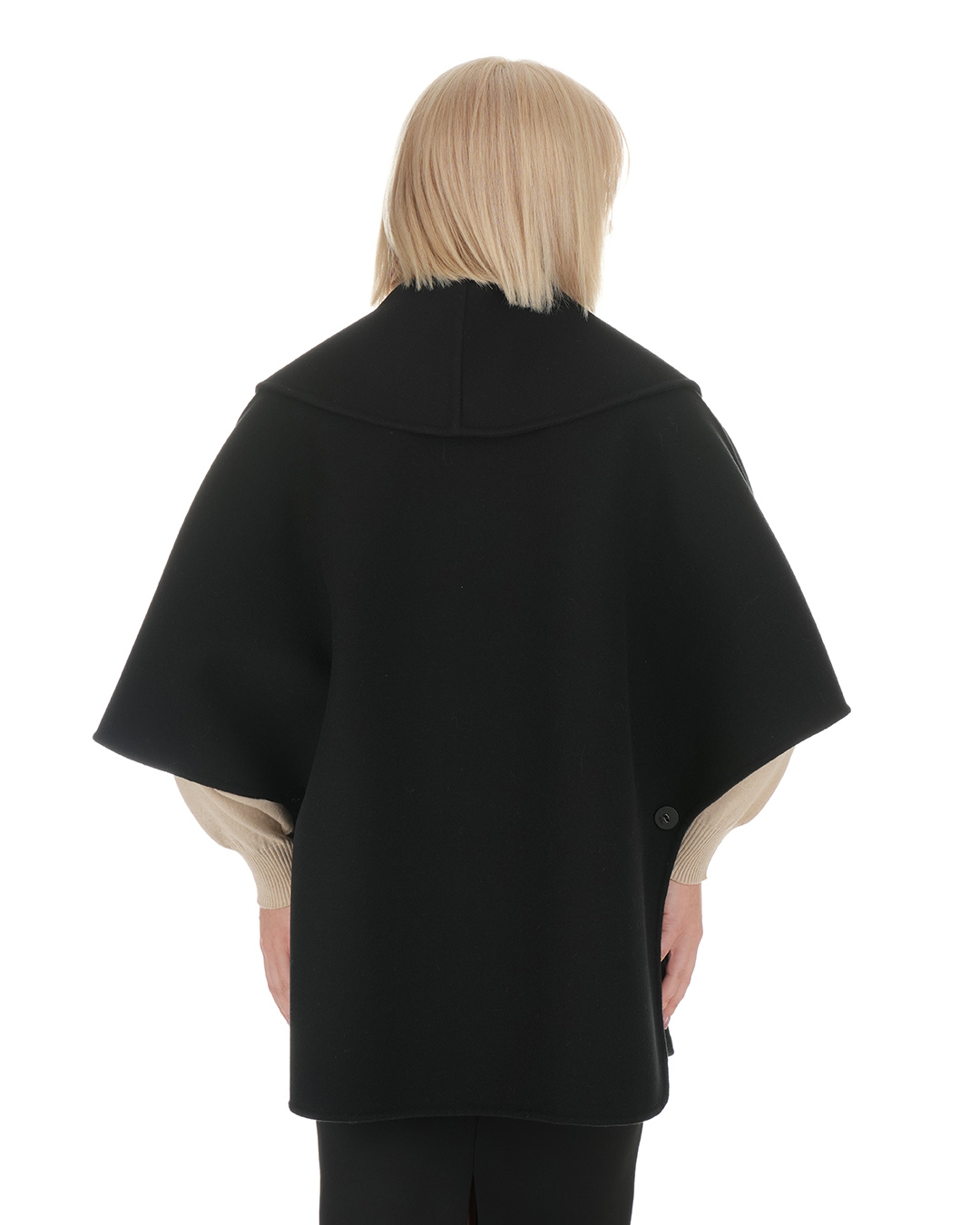 Black wool coat with wide lapels and 3/4 sleeves | Outerwear | Dika.ge - 3 Black wool coat with wide lapels and 3/4 sleeves | Outerwear - 3