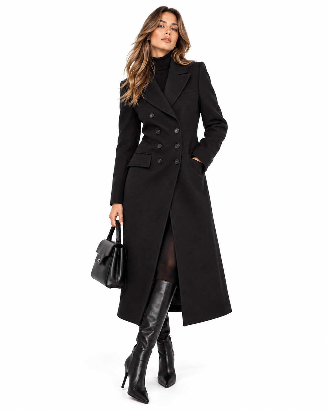 Long black wool coat with double-breasted fastening | Outerwear | Dika.rs - 1 Long black wool coat with double-breasted fastening | Outerwear - 1
