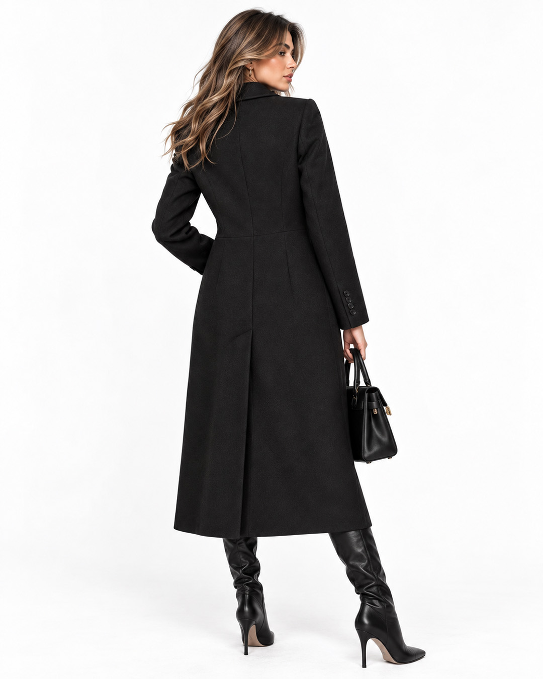 Long black wool coat with double-breasted fastening | Outerwear | Dika.rs - 2 Long black wool coat with double-breasted fastening | Outerwear - 2