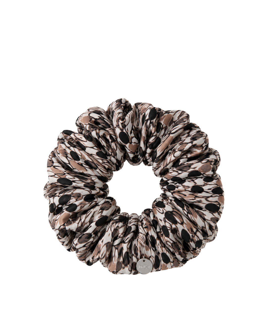 Beige and black scrunchie with a subtle stylized motif | Scrunchie