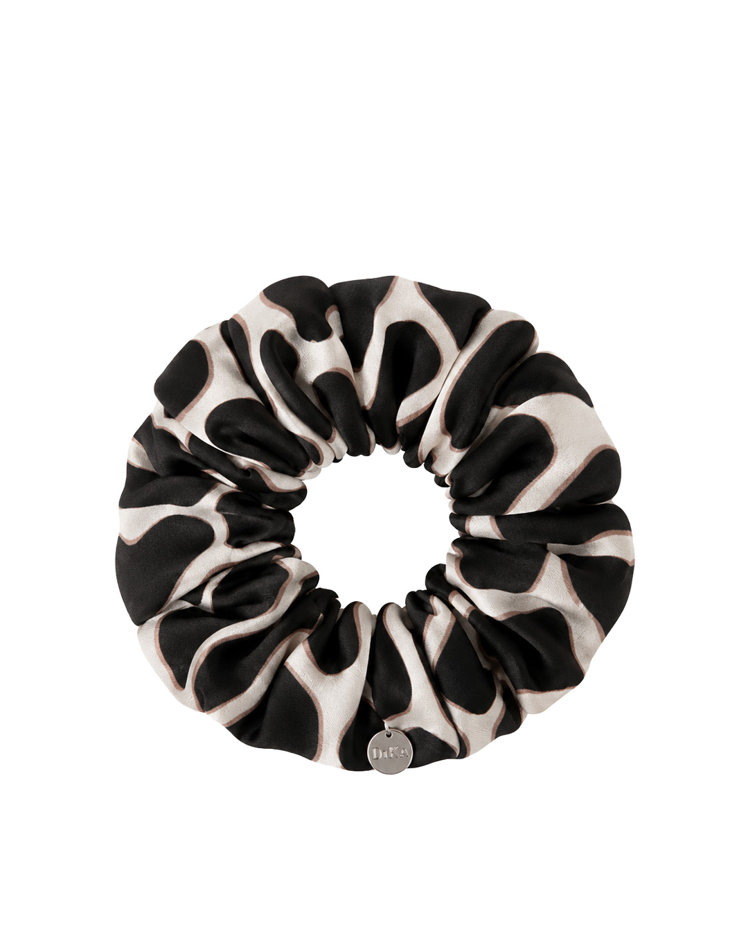 Black and beige scrunchie with a stylized motif | Scrunchie