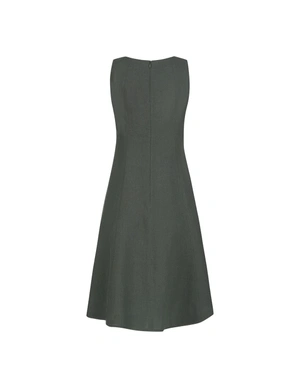 100% linen summer dress with a belt and viscose lining in deep olive green | NEW - 3