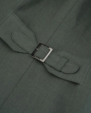 100% linen summer dress with a belt and viscose lining in deep olive green | NEW - 4