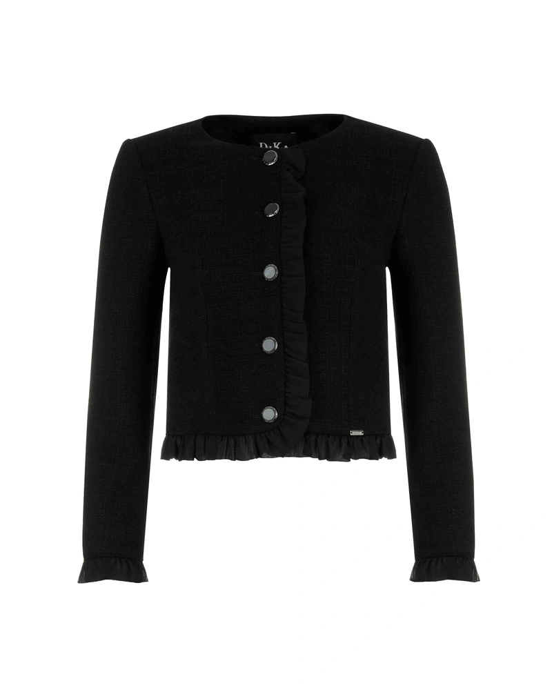 Tweed jacket with chiffon ruffle | Jackets and Coats