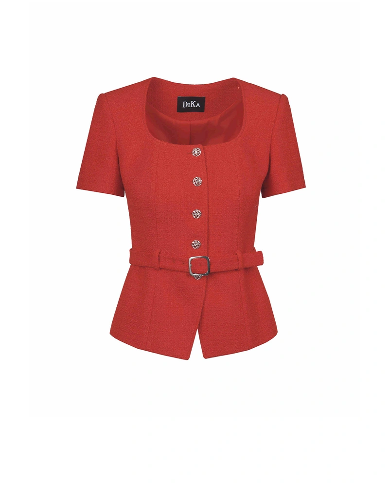 Short-sleeved jacket with round neckline | All products