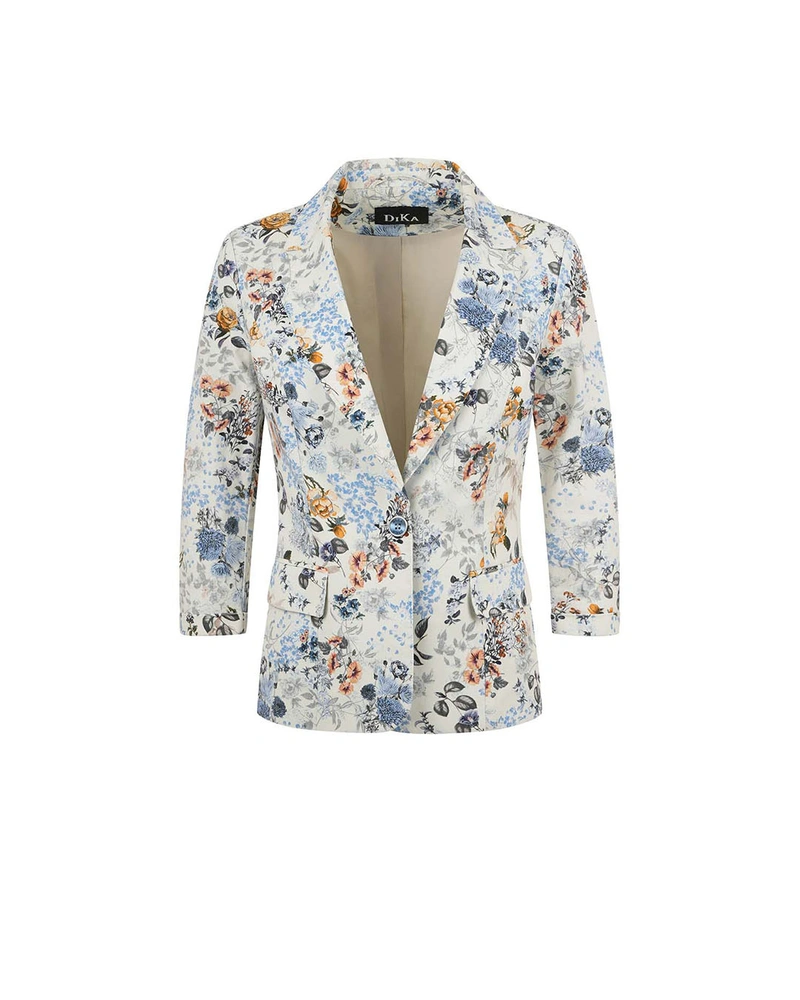 Jachetă de vară din bumbac, mâneci 3/4, cu rever și model floral albastru deschis | Toate produsele